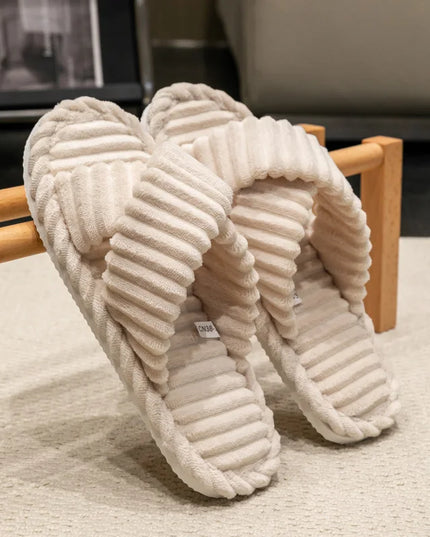 Corduroy Cross Plush Slippers