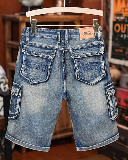 American Style Workwear Denim Shorts Summer Elastic Outdoor Trendy Brand Multi-pocket Loose Shorts Y2k Street Knee-high Pants -   | Stylish & Elegant Fashion by Voldri