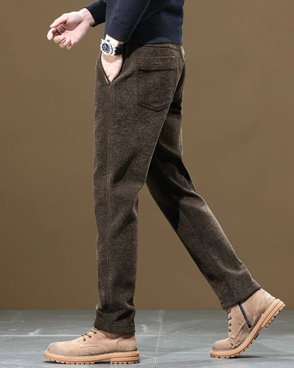 Autumn and Winter New Chenille Fabric Men's Thick Business Casual Pants Fashion Loose Straight Trousers Black Gray Camel -   | Stylish & Elegant Fashion by Voldri