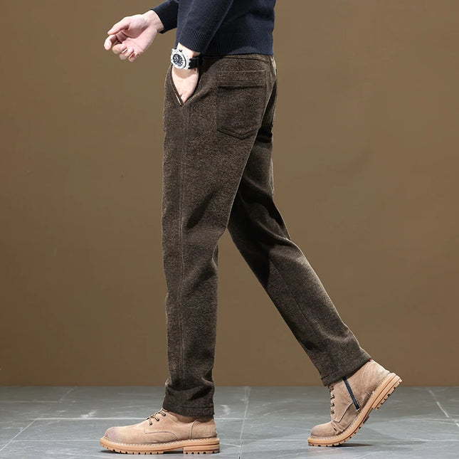 Autumn and Winter New Chenille Fabric Men's Thick Business Casual Pants Fashion Loose Straight Trousers Black Gray Camel -   | Stylish & Elegant Fashion by Voldri