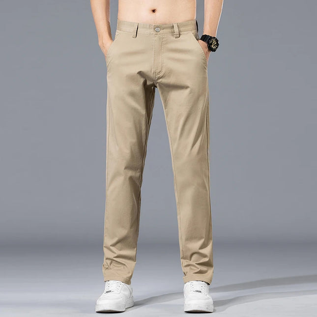 2026 Summer Clothing Smart Casual Men's Straight Cotton Stretch Pants Classic Letter Patches Lightweight mid-rise trousers -   | Stylish & Elegant Fashion by Voldri