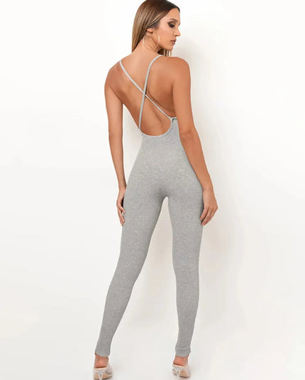 V-neck Skinny Halter Jumpsuit - VOLDRI