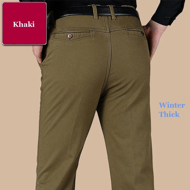 New Arrival Men's 100% Cotton Summer Autumn Casual Pants Fashion Solid Black Khaki Gentle Thicken Trousers Brand Smart Suit Pant -   | Stylish & Elegant Fashion by Voldri