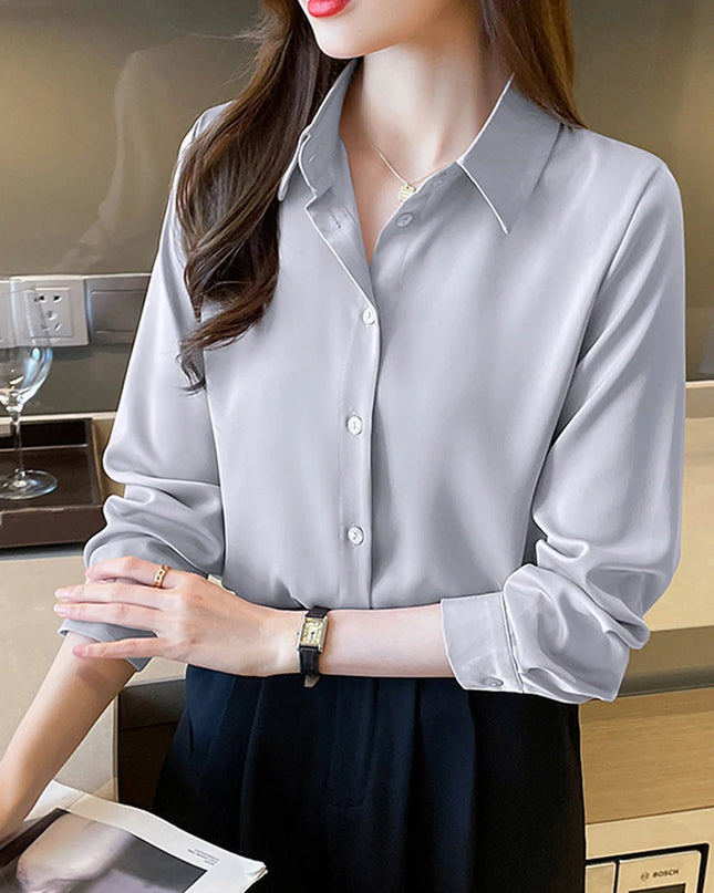 Minimalist Long Sleeve Satin Blouses - VOLDRI