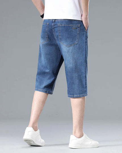 2026 New Summer Men's Thin Straight Denim Shorts Soft and Comfortable Ice Silk Feel Loose Pants Large size Light Blue Dark Blue -   | Stylish & Elegant Fashion by Voldri
