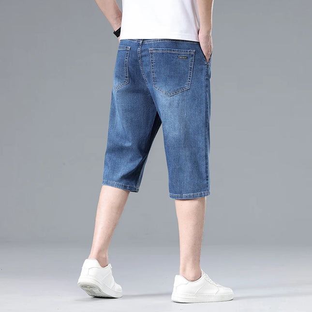 2026 New Summer Men's Thin Straight Denim Shorts Soft and Comfortable Ice Silk Feel Loose Pants Large size Light Blue Dark Blue -   | Stylish & Elegant Fashion by Voldri