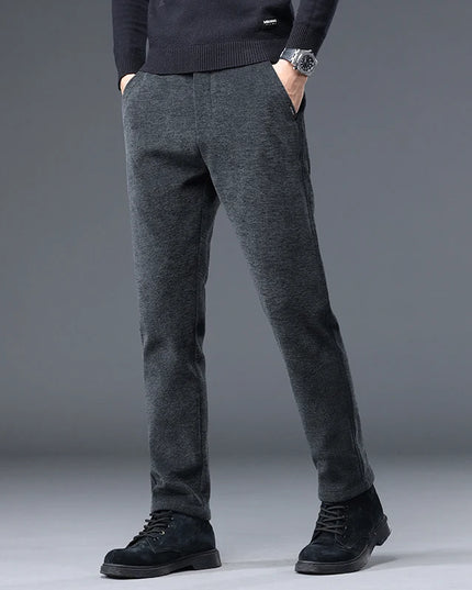 Autumn and Winter New Chenille Fabric Men's Thick Business Casual Pants Fashion Loose Straight Trousers Black Gray Camel -   | Stylish & Elegant Fashion by Voldri
