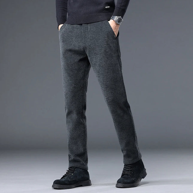 Autumn and Winter New Chenille Fabric Men's Thick Business Casual Pants Fashion Loose Straight Trousers Black Gray Camel -   | Stylish & Elegant Fashion by Voldri