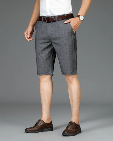 Voldri Summer Thin Men's Suit Shorts - Fashionable Dark Gray Stripes -   | Stylish & Elegant Fashion by Voldri