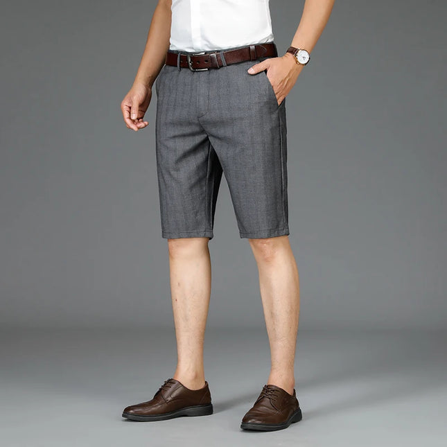 Voldri Summer Thin Men's Suit Shorts - Fashionable Dark Gray Stripes -   | Stylish & Elegant Fashion by Voldri