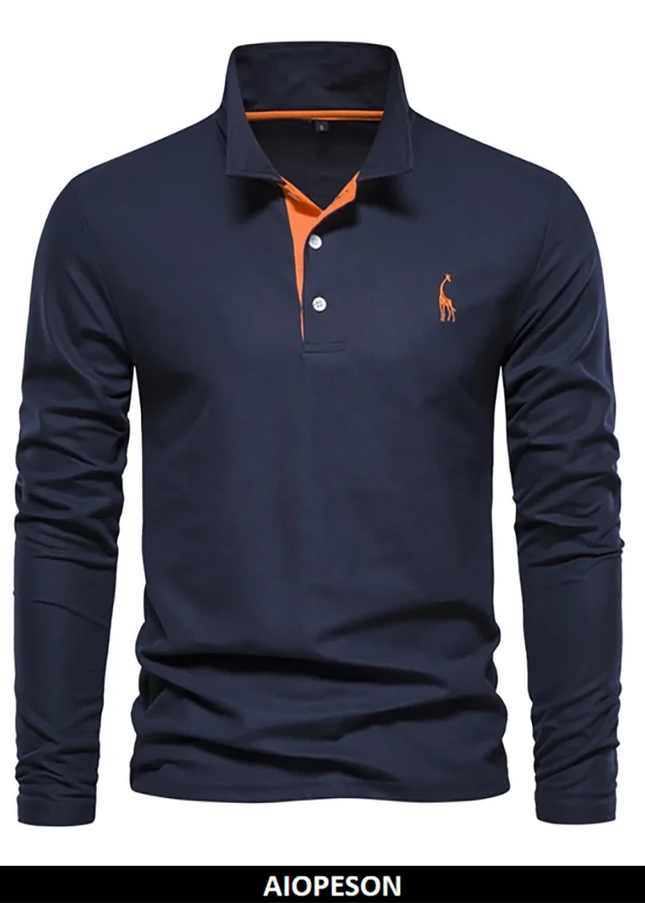 AIOPESON Men's Deer Embroidery Polo Shirt - Casual Long Sleeve -   | Stylish & Elegant Fashion by Voldri