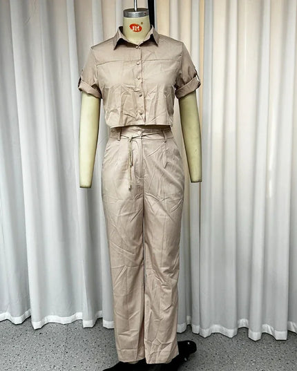 Lapel Top + Belt + Pants Set - VOLDRI