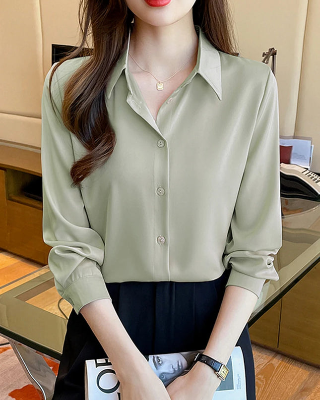 Minimalist Long Sleeve Satin Blouses - VOLDRI