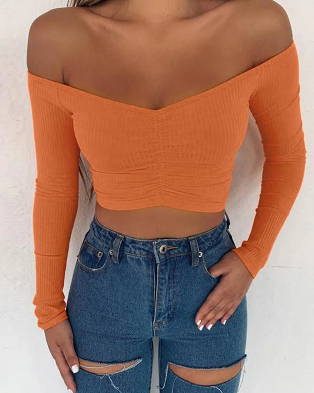 Off shoulder solid color T-shirt