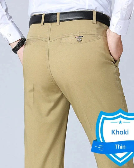 New Arrival Men's 100% Cotton Summer Autumn Casual Pants Fashion Solid Black Khaki Gentle Thicken Trousers Brand Smart Suit Pant -   | Stylish & Elegant Fashion by Voldri