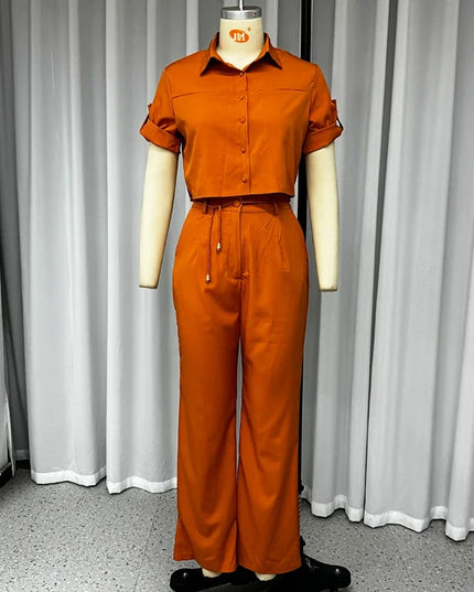 Lapel Top + Belt + Pants Set - VOLDRI