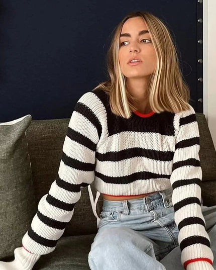 Sexy Knitted Striped Backless Sweaters - VOLDRI