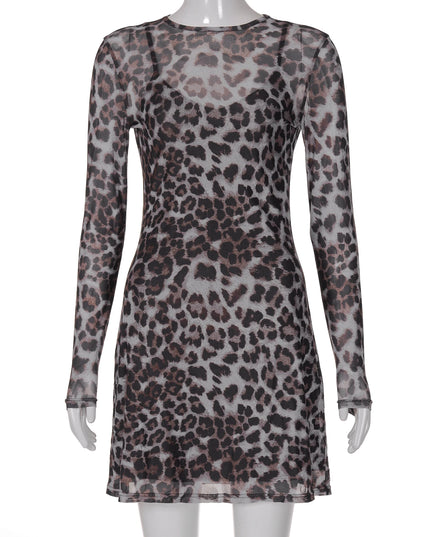 Leopard See Through Bodycon Mini Dress - VOLDRI