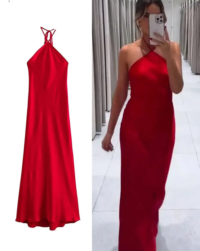 Halter Satin  Midi Dress