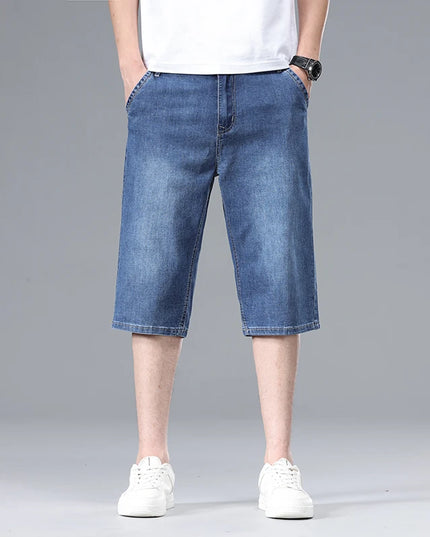 2026 New Summer Men's Thin Straight Denim Shorts Soft and Comfortable Ice Silk Feel Loose Pants Large size Light Blue Dark Blue -   | Stylish & Elegant Fashion by Voldri