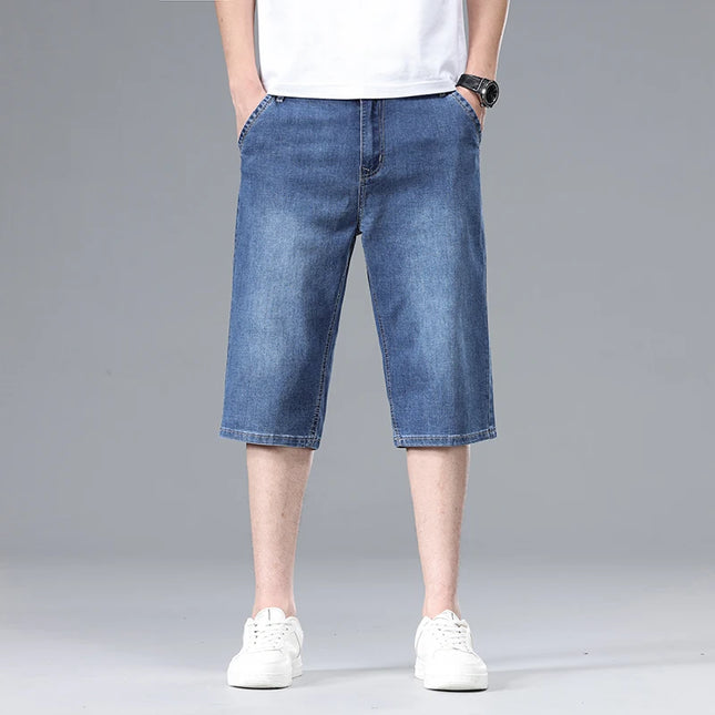 2026 New Summer Men's Thin Straight Denim Shorts Soft and Comfortable Ice Silk Feel Loose Pants Large size Light Blue Dark Blue -   | Stylish & Elegant Fashion by Voldri
