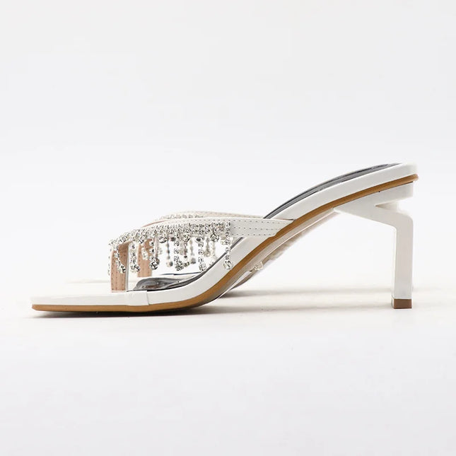 Crystal Fringe V-Strap Sandals - VOLDRI