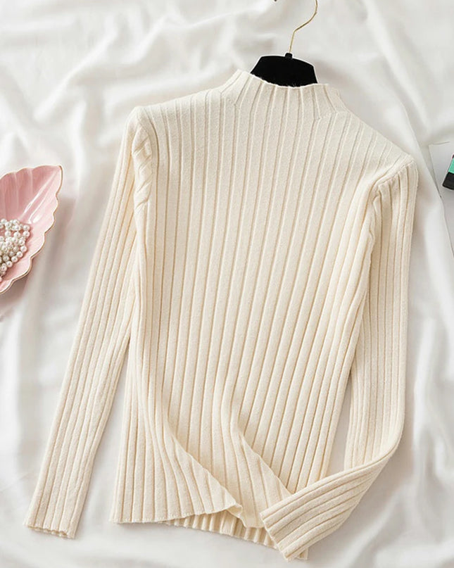 Ribbed Sweater Turtleneck Tops - VOLDRI