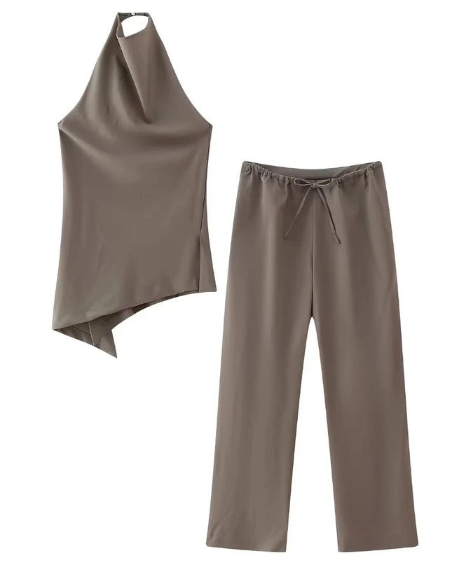 Asymmetric Tank Top + Drawstring Trousers