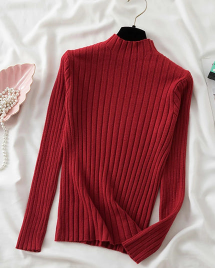 Ribbed Sweater Turtleneck Tops - VOLDRI