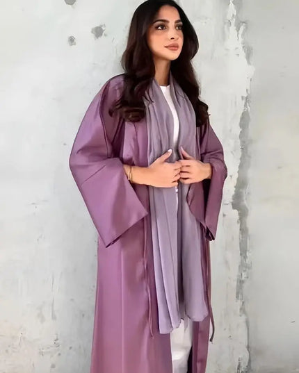 Open Satin Kimono Pink Abaya