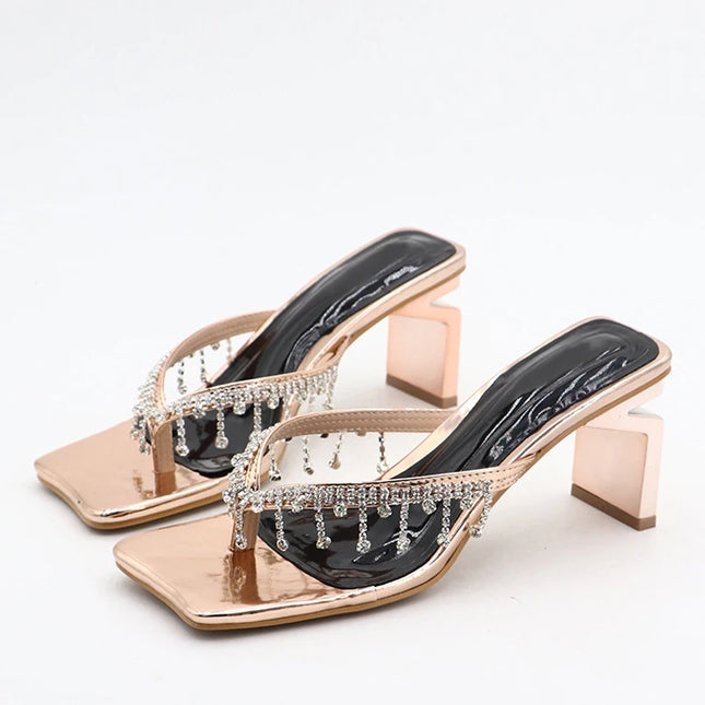 Crystal Fringe V-Strap Sandals - VOLDRI