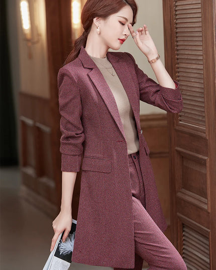 2 Piece Set Plaid Blazer And Trousers - VOLDRI