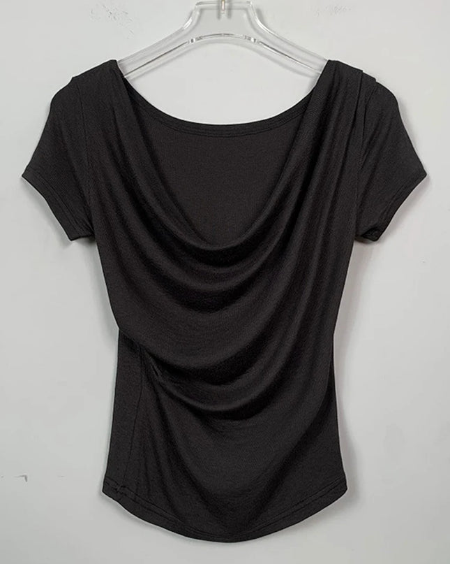 Sexy Cowl Neck Slim Fit T-shirts - VOLDRI