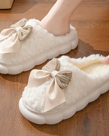 Fur Bow Plush Slippers