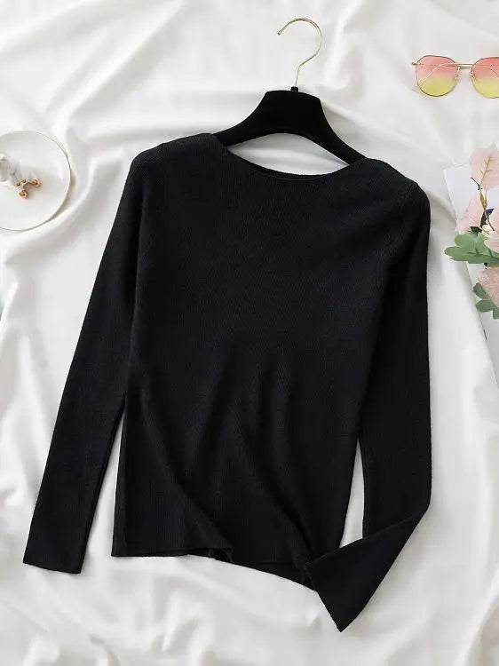 slim knitted  O-neck  Tops - VOLDRI