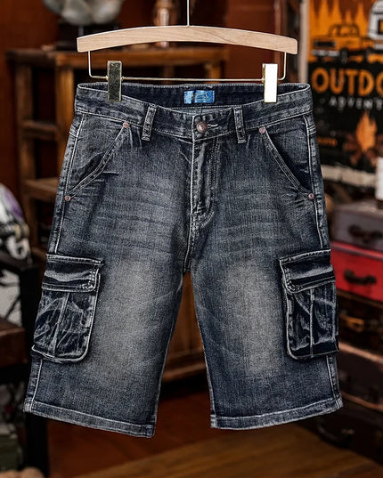 American Style Workwear Denim Shorts Summer Elastic Outdoor Trendy Brand Multi-pocket Loose Shorts Y2k Street Knee-high Pants -   | Stylish & Elegant Fashion by Voldri