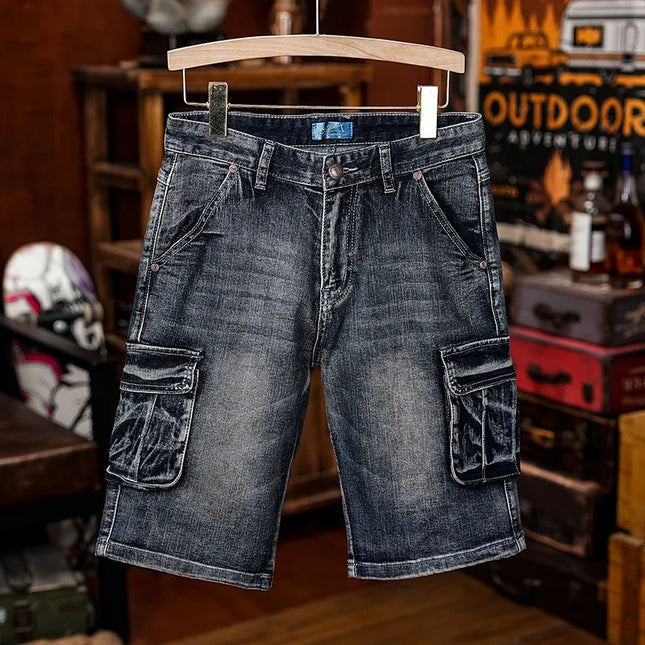 American Style Workwear Denim Shorts Summer Elastic Outdoor Trendy Brand Multi-pocket Loose Shorts Y2k Street Knee-high Pants -   | Stylish & Elegant Fashion by Voldri