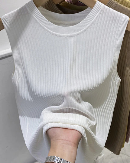 Knitted V-neck Solid Tank Blouse - VOLDRI