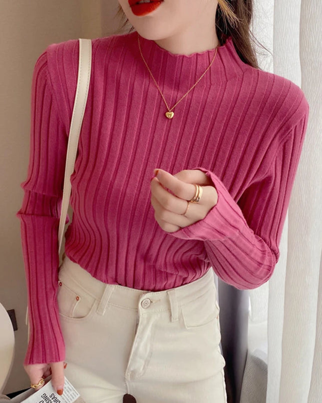 Ribbed Sweater Turtleneck Tops - VOLDRI