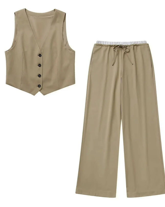 Causal Vest + Drawstring Trousers Set