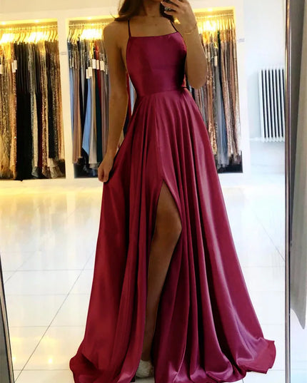 Satin Maxi Slit  Prom Dress