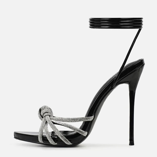 Silver Crystal Narrow Band Sandal Heels - VOLDRI