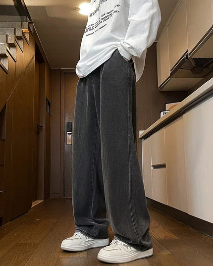 Men's Black Jeans, Classic Solid Color Loose Casual Pants, Fashionable and Versatile Baggy Straight Wide Leg Pants Gray Blue -   | Stylish & Elegant Fashion by Voldri