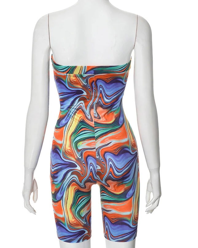 Colorful Printed Hollow  Playsuits Wear - VOLDRI