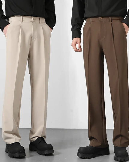 Spring and summer men's loose suit pants Korean style straight solid color drape elastic business office casual trousers brown -   | Stylish & Elegant Fashion by Voldri
