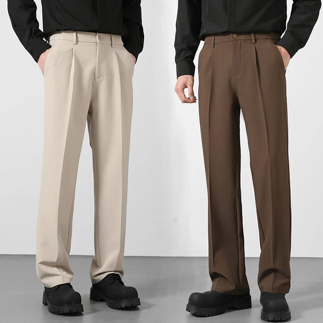 Spring and summer men's loose suit pants Korean style straight solid color drape elastic business office casual trousers brown -   | Stylish & Elegant Fashion by Voldri
