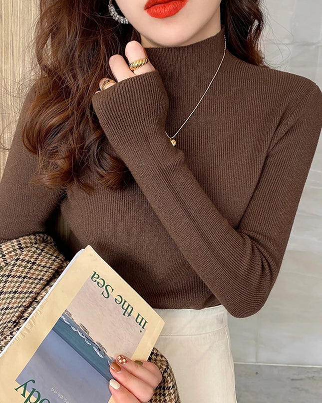 Half Turtleneck Knitted  Blouse - VOLDRI