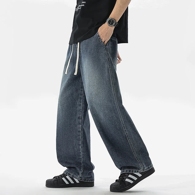 Men's Jeans American Loose Wide-leg Loose Straight Casual Trousers Street Hip-hop Baggy Jeans Black Grey  Blue Streetwear Men -   | Stylish & Elegant Fashion by Voldri
