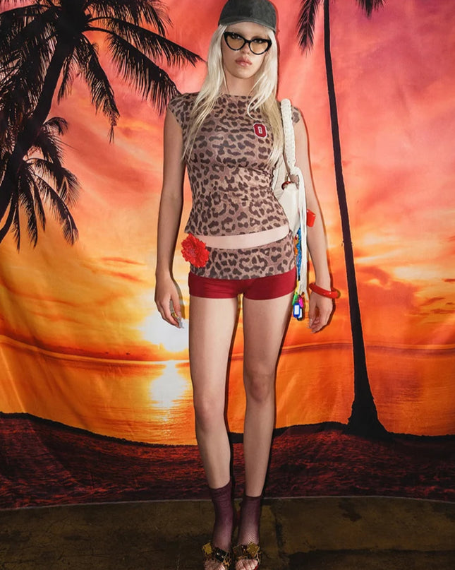 Leopard Print Tops+Elastic Shorts - VOLDRI