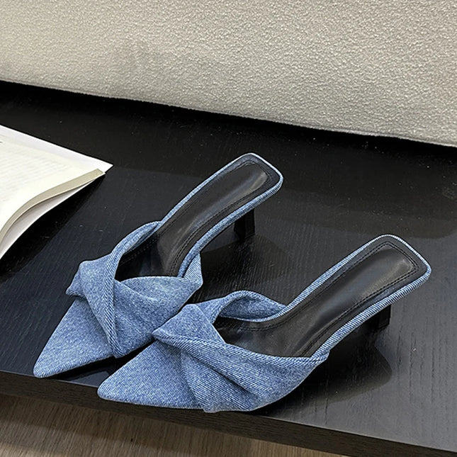 Thin  Pleated Leather Slippers - VOLDRI